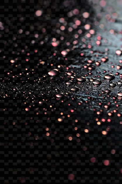 PSD water drops on a black surface with a pink background