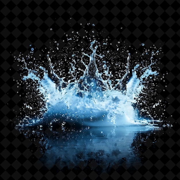 PSD water explosion with droplets splashes and waves cool blue a png neon effect on dark background