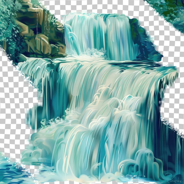 PSD a water fall is shown in the background the water is blue and white