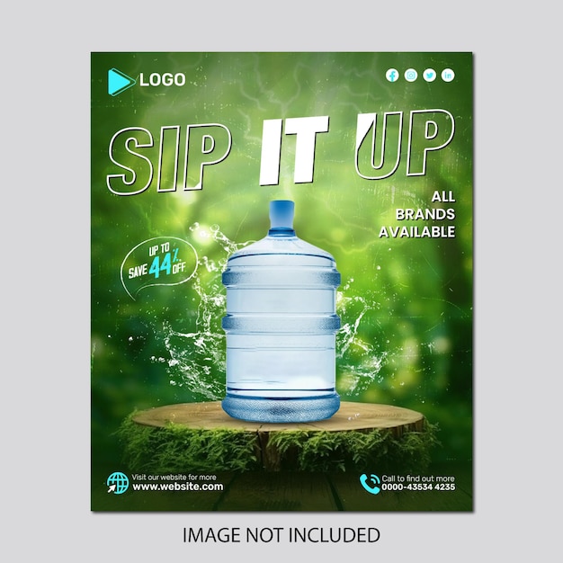 Water in plastic bottle with promotion social media post template