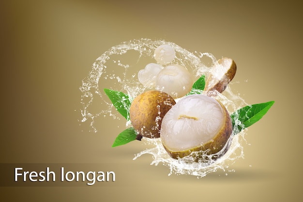 Water splashing on Fresh longan over a dark background