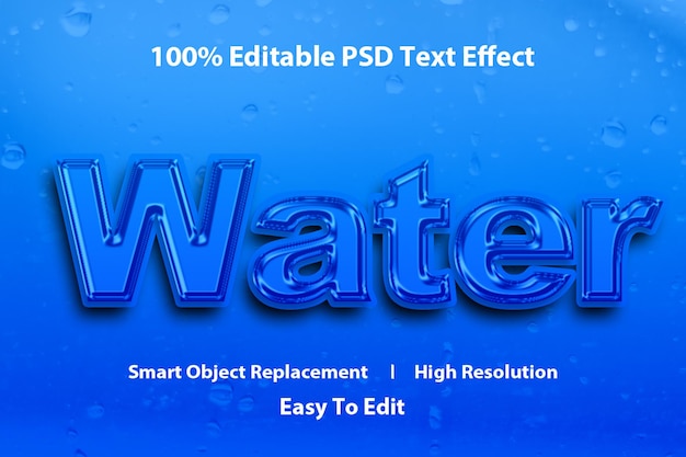 Water text effect template with 3d style Fully editable Premium PSD