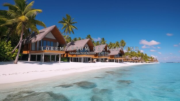 PSD water villas bungalows on the perfect tropical island beautiful white sand on tropical