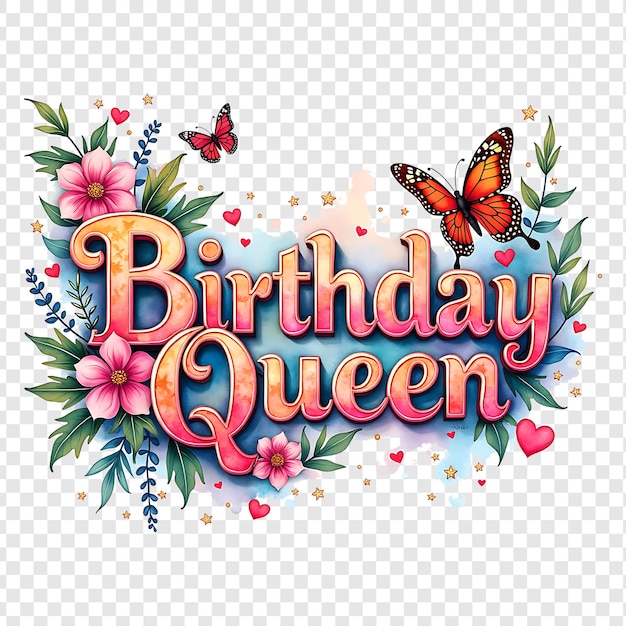 watercolor birthday Queen text