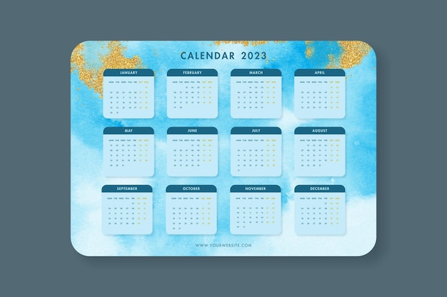 Watercolor blue calendar 2023 in english