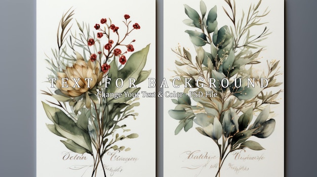 PSD watercolor botanical illustration with delicate leaves and flowers