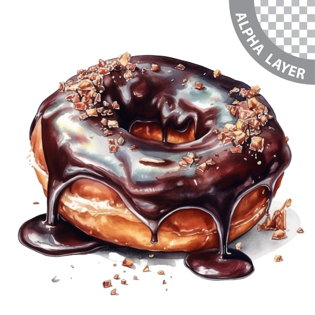 PSD watercolor chocolate glazed donut