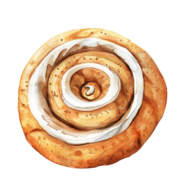 PSD watercolor cinnamon roll illustration with icing topping