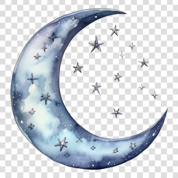 Watercolor crescent moon stars