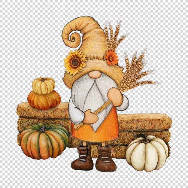 PSD watercolor cute fall season gnome