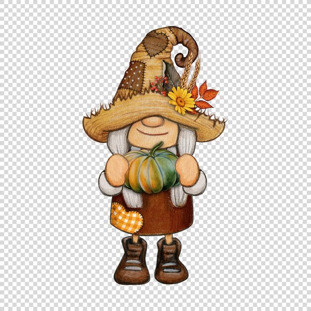 watercolor cute fall season gnome