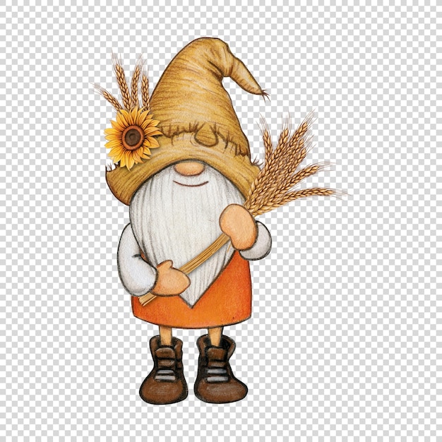 PSD watercolor cute fall season gnome