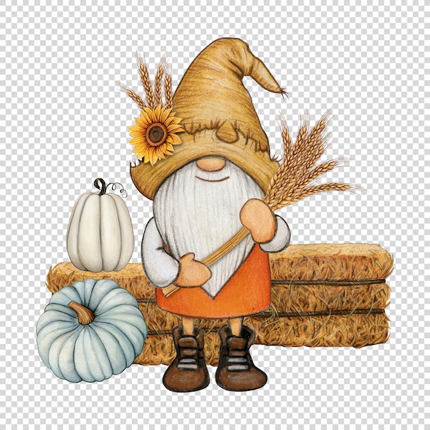 PSD watercolor cute fall season gnome