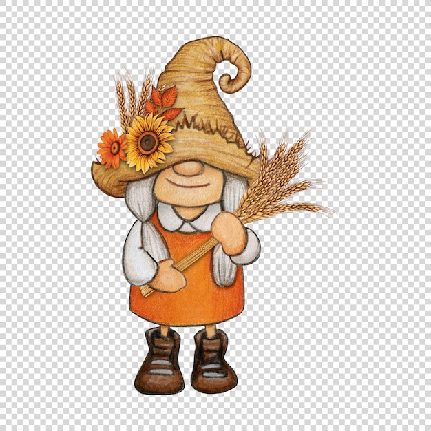 PSD watercolor cute fall season gnome