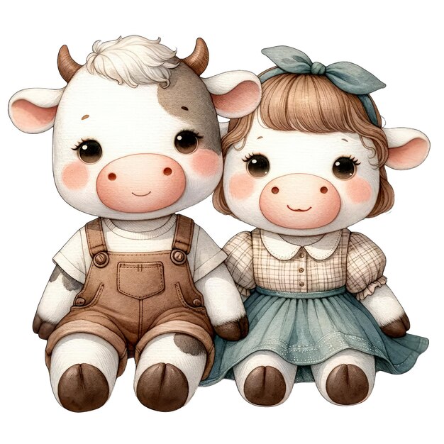 PSD watercolor cute lovely couple cow clipart