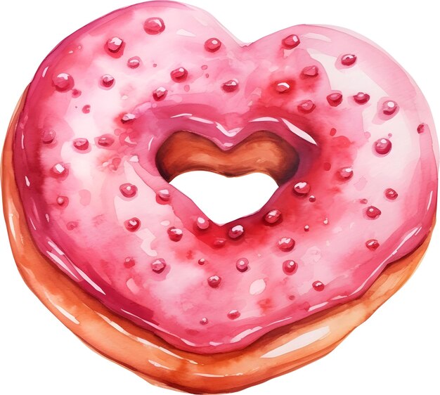 PSD watercolor cute pink heart shaped donut painting clipart for valentine love sweet dessert food menu