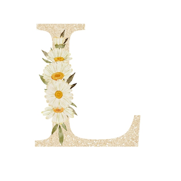 Watercolor Daisy Flower Alphabet L