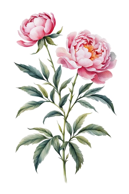 PSD a watercolor drawing of pink peonies and leaves