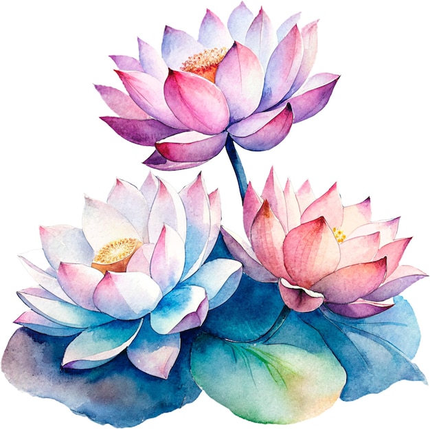 a watercolor drawing of water lilies and lotus flowers