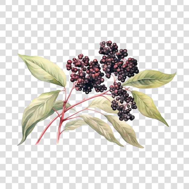 PSD watercolor elderberries with leaves