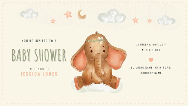 PSD watercolor elephants for nursery cute poster example for baby shower the template with little baby