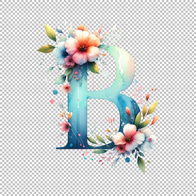 Watercolor Floral Alphabet Letter B with Elegant Botanical Design