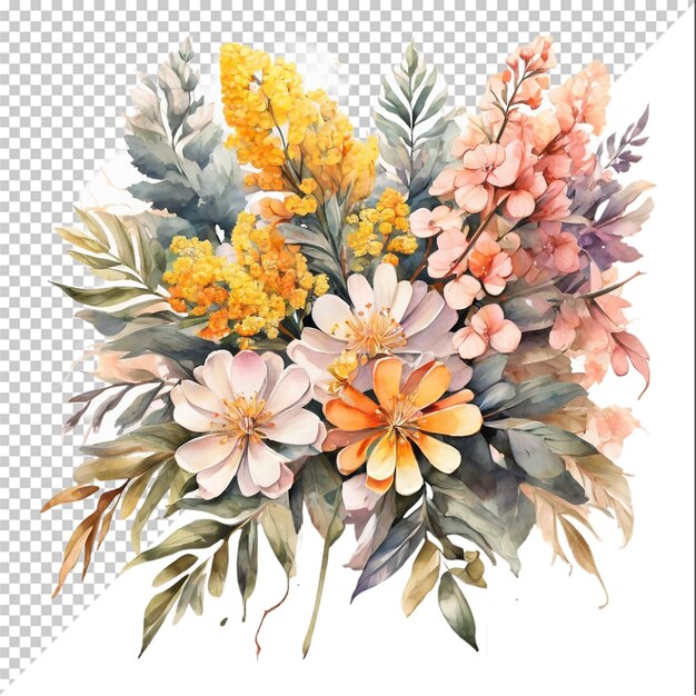 Watercolor floral bouquet Isolated on colorful background