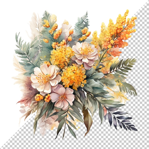 Watercolor floral bouquet Isolated on colorful background