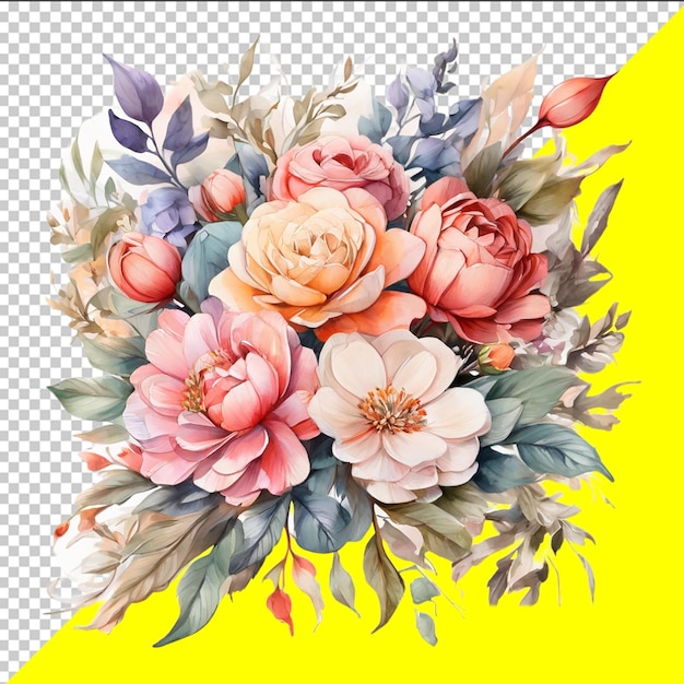 Watercolor floral bouquet Isolated on colorful background