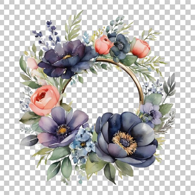 Watercolor floral flower bouquet and ring design isolated on transparent background