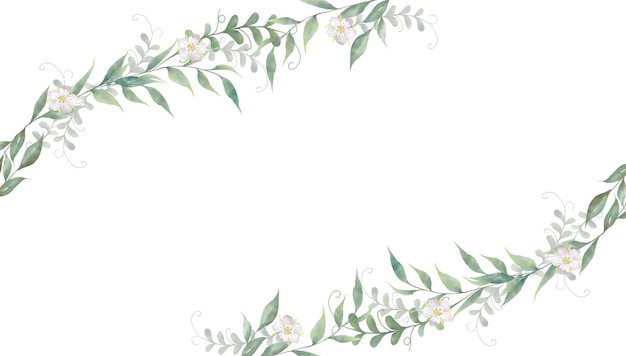 PSD watercolor floral frame is painted in green and white