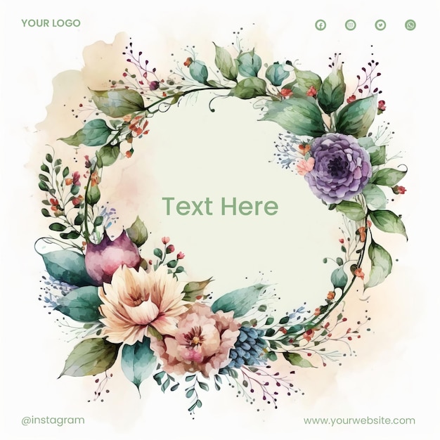 Watercolor floral frame for social media