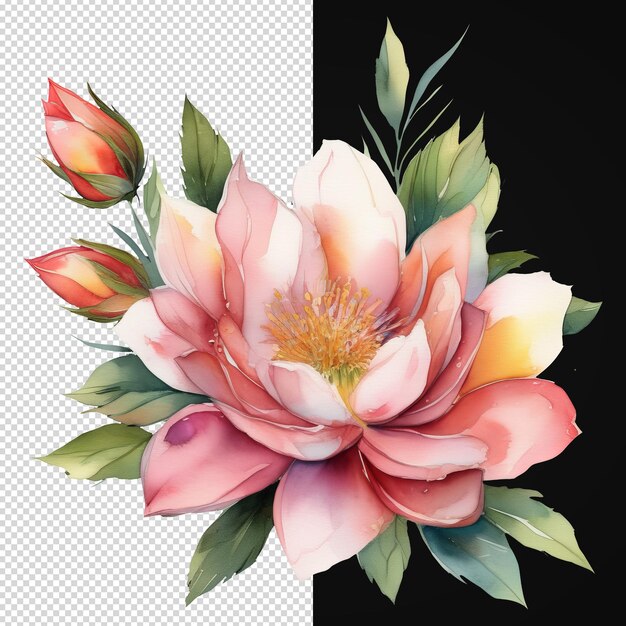 Watercolor floral illustration with vibrant colors transparent background