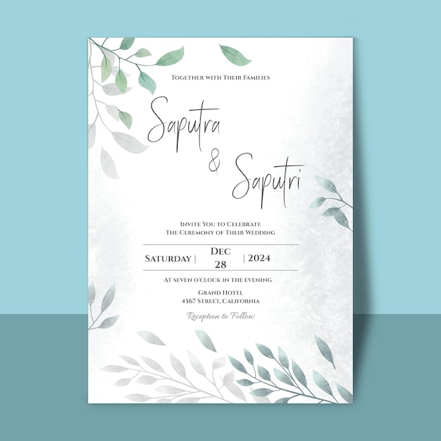 Watercolor Floral Wedding Invitation Card Template