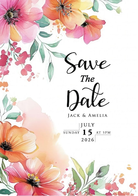 Watercolor floral wedding invitation greeting cards