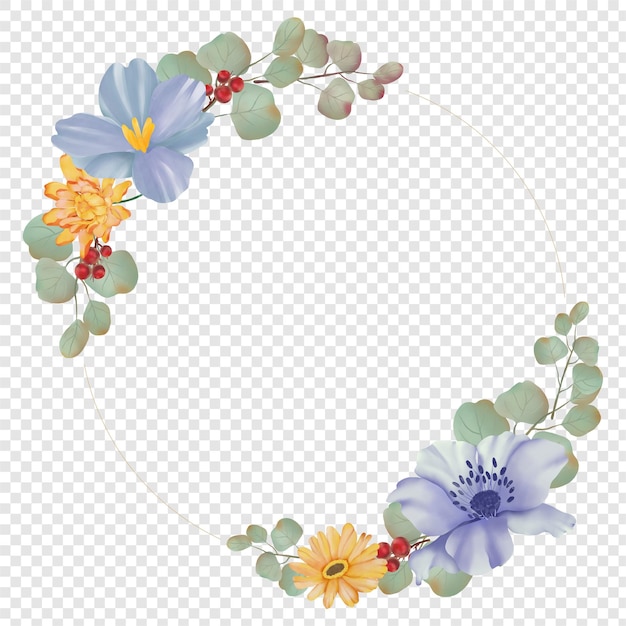 Watercolor Floral Wreath Illustration Element