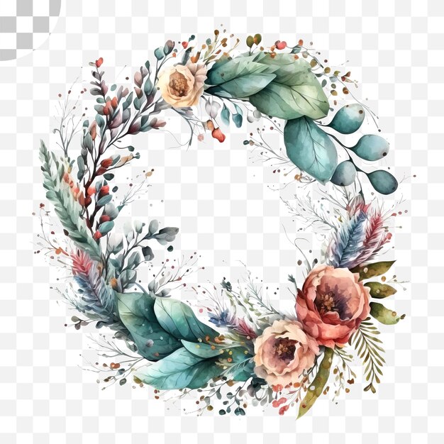 PSD a watercolor floral wreath with leaves and flowers - watercolor floral wreath png, transparent png