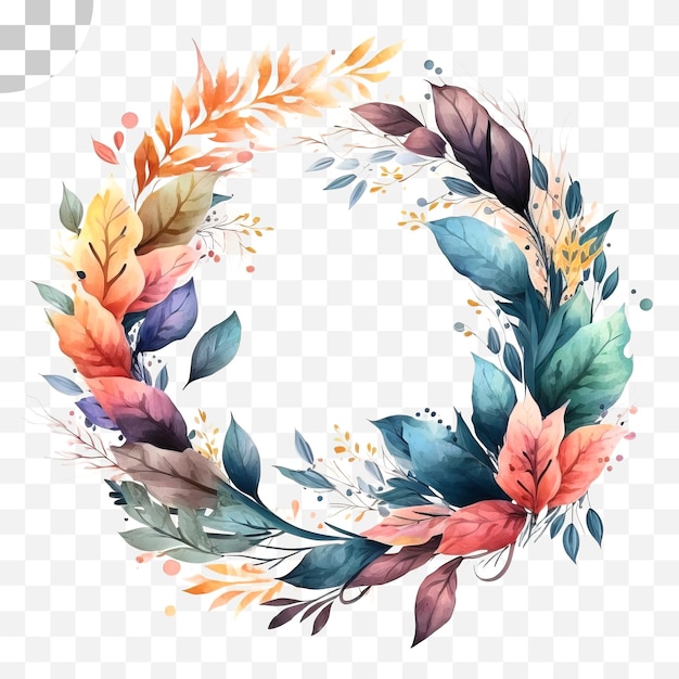 PSD a watercolor floral wreath with leaves and flowers.