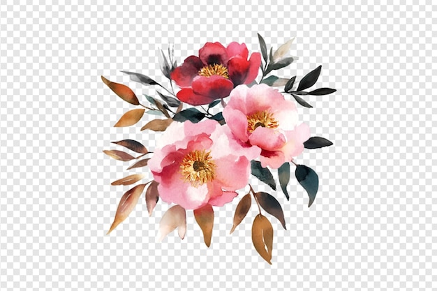 PSD watercolor flower bouquet on a transparent background