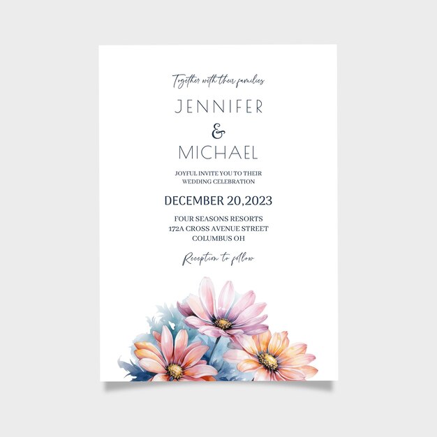 PSD watercolor flower wedding invitation template download editable invitation