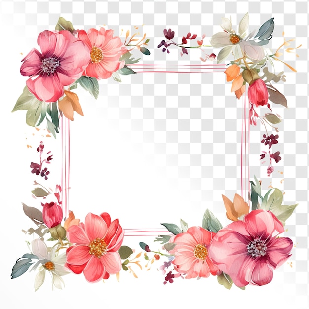 PSD watercolor flowers frame on transparency background