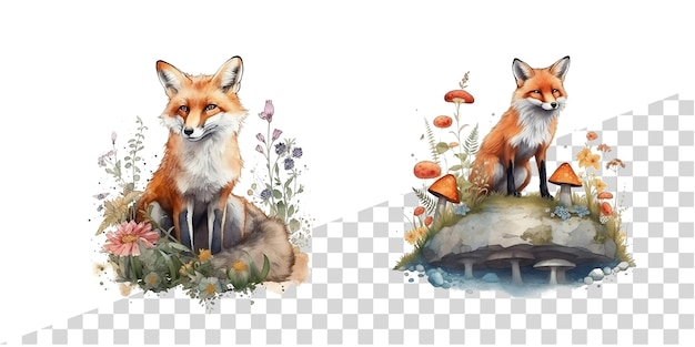 Watercolor fox clipart ai generative