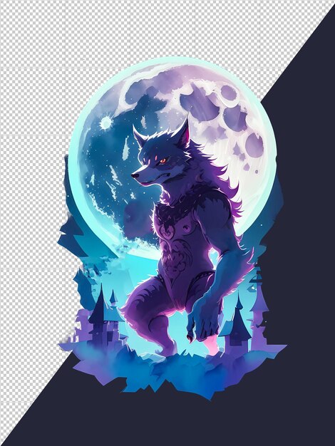 PSD watercolor halloween wolf clipart png