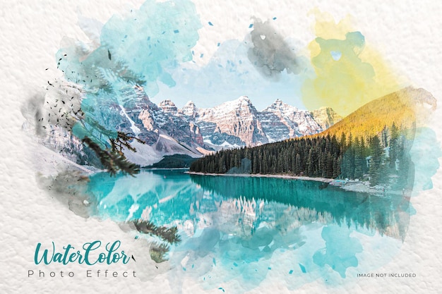 Watercolor hand drawn painting art photo effect template