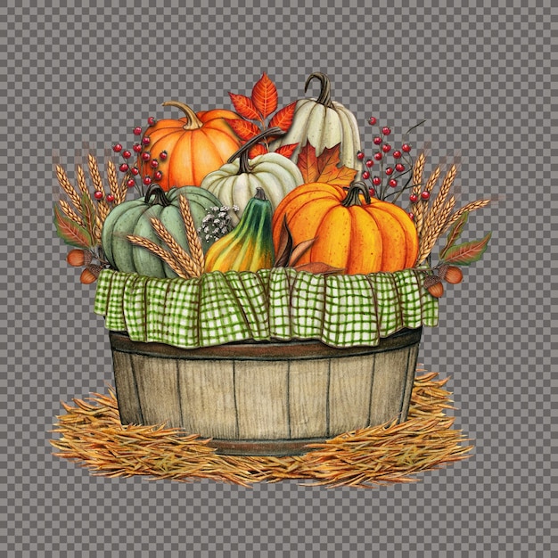 Watercolor harvest pumpkin basket decoration