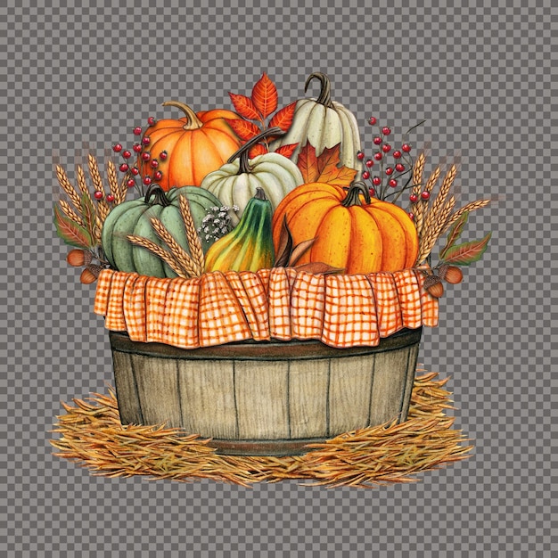 Watercolor harvest pumpkin basket decoration