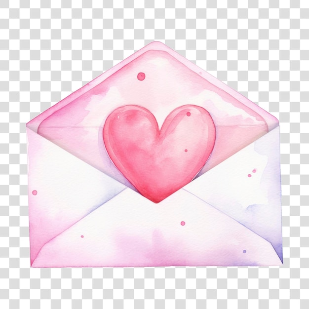 PSD watercolor heart envelope illustration