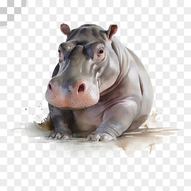 Watercolor Hippo PNG