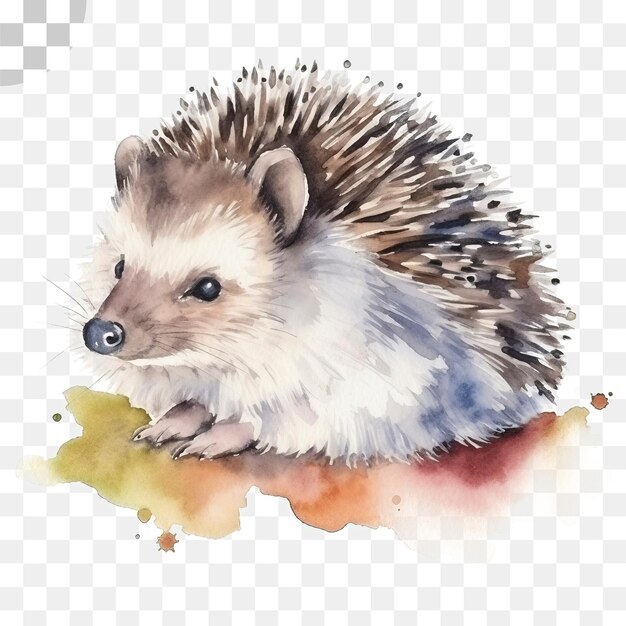 PSD watercolor illustration of a hedgehog, png download