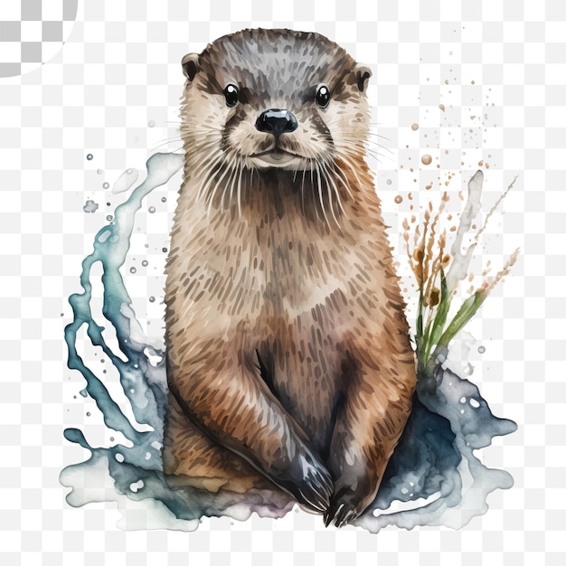 Watercolor illustration of an otter